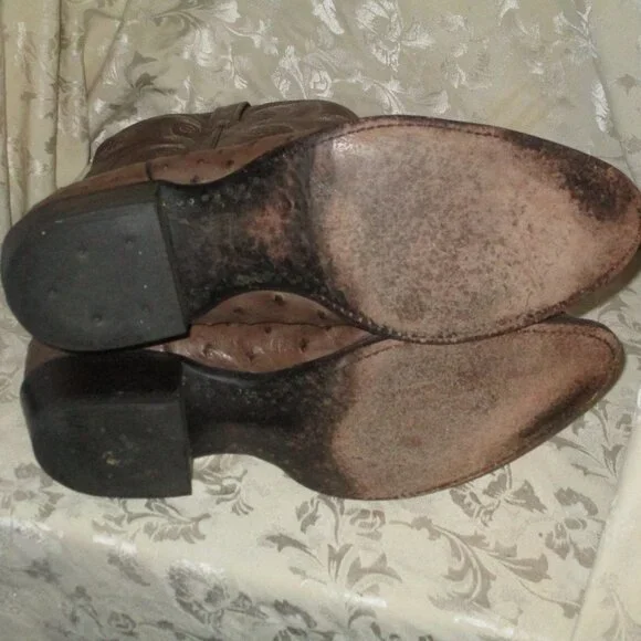 SIZE 13 TAN SADDLE TONY LAMA FULL QUILL OSTRICH COWBOY/WESTERN BROWN BOOTS - Picture 9 of 9